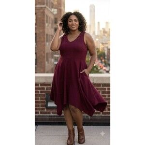 French Atmosphere Dress Sleeveless Asymmetrical Burgundy Size 2X Flared Shirt
